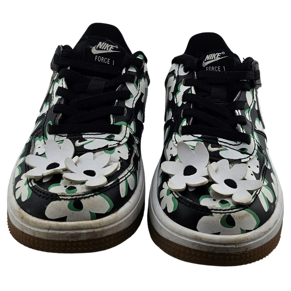 Nike Force 1 Low Kids Black White Green Floral 3D Flower FN0409-001 Size 12C GUC